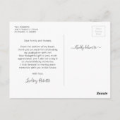 おしゃれなスクリプトの卒業写真感謝メッセージカード ポストカード (裏面)