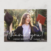 おしゃれなスクリプトの卒業写真感謝メッセージカード ポストカード (正面)
