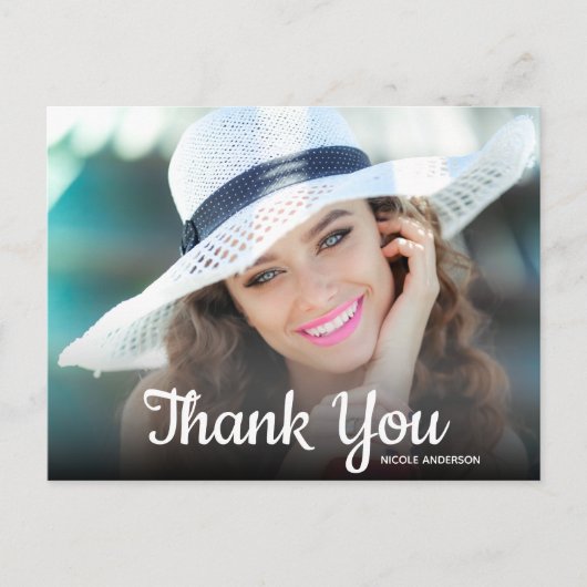 おしゃれなスクリプトの感謝写真 卒業 ポストカード (正面)