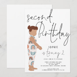 おしゃれなスクリプトガール レインボー 2歳の誕生日 招待状