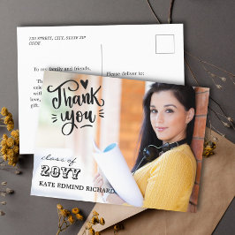 おしゃれなスクリプトハート写真 卒業お礼カード ポストカード