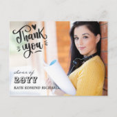 おしゃれなスクリプトハート写真 卒業お礼カード ポストカード (正面)