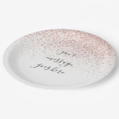 おしゃれなスクリプトフォントのローズゴールドグリッター ペーパープレート (アングル)