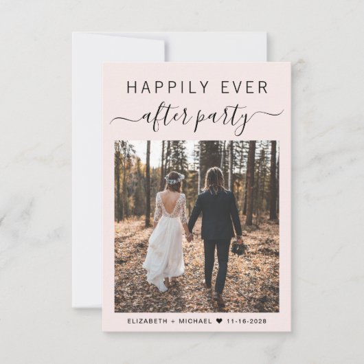 おしゃれなスクリプト写真ピンクの結婚式披露宴 招待状 (正面)