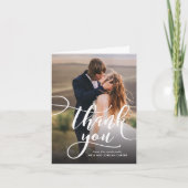 おしゃれなスクリプト写真付きウェディングお礼カード サンキューカード (正面)
