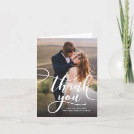おしゃれなスクリプト写真付きウェディングお礼カード サンキューカード
