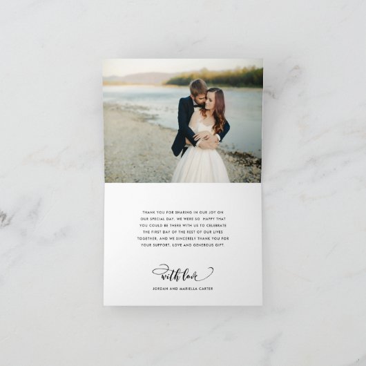おしゃれなスクリプト写真付きウェディング感謝カード サンキューカード (内部)