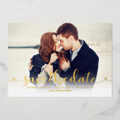 おしゃれなスクリプト写真 ウェディング セーブ・ザ・デート 箔招待状 (正面)