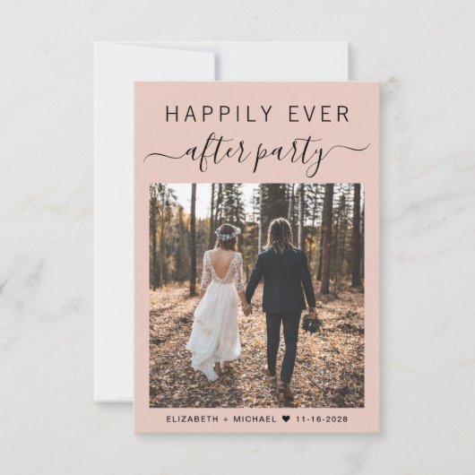 おしゃれなスクリプト写真 ブラッシュピンクの結婚式の披露宴 招待状 (正面)