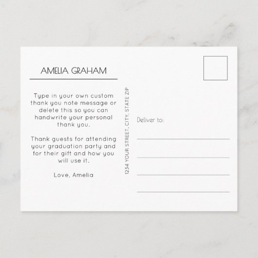 おしゃれなスクリプト写真 卒業ありがとう ポストカード (裏面)