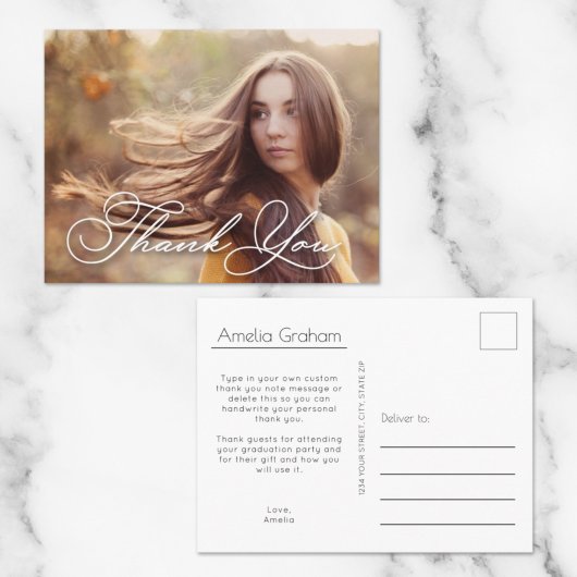 おしゃれなスクリプト写真 卒業感謝 ポストカード