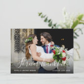 おしゃれなスクリプト結婚式写真 永遠に感謝 サンキューカード (スタンド正面)
