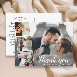 おしゃれなスクリプト4枚の写真コラージュ結婚式の感謝カード ポストカード
