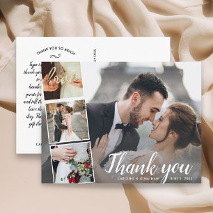 おしゃれなスクリプト4枚の写真コラージュ結婚式の感謝カード ポストカード