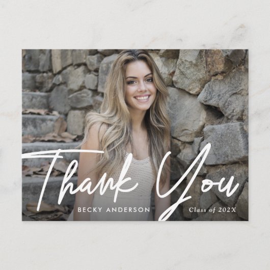 おしゃれなスクリプト　ありがとう　卒業おめでとう ポストカード (正面)