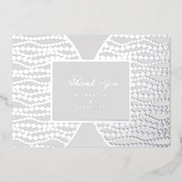 おしゃれなスクリプト グレー パール シルバー フォイル ありがとうカード 箔招待状