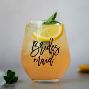 おしゃれなスクリプト「ブライズメイド」- 名入れ可能 ステムなしワイングラス