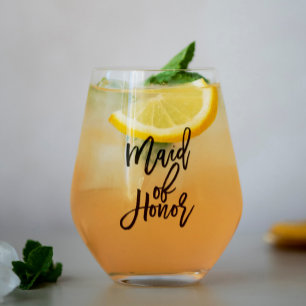 おしゃれなスクリプト「ブライズメイド」名前入り ステムなしワイングラス