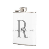 おしゃれなスクリプト 現代風 白 灰色 モノグラム 名前 フラスク (左)