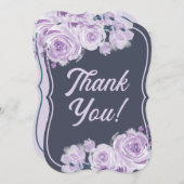 おしゃれなスクリプト 紫とターコイズの花柄の感謝カード サンキューカード (正面/裏面)
