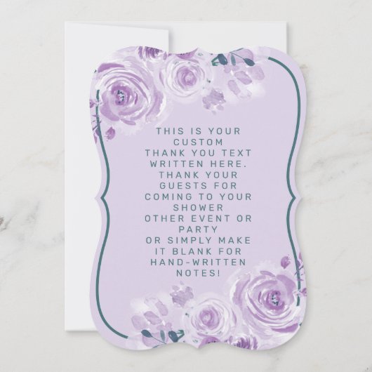おしゃれなスクリプト 紫とターコイズの花柄 感謝カード (裏面)