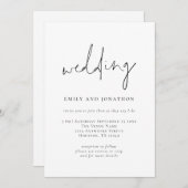 おしゃれなスクリプトQRコード 黒白 ウェディング 招待状 (正面/裏面)