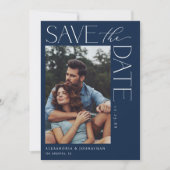 おしゃれなスタイリッシュなモダン写真 Save the Date 2 ネイビーブルー 招待状 (正面)
