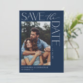 おしゃれなスタイリッシュなモダン写真 Save the Date 2 ネイビーブルー 招待状 (スタンド正面)