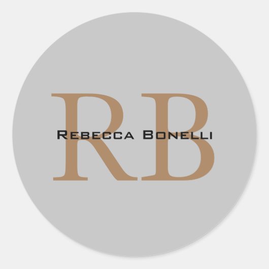 おしゃれなスタイルのモノグラムミニマリストプレーンに名前を追加 ラウンドシール (正面)