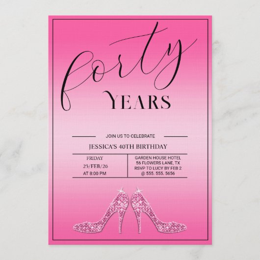 おしゃれなスティレットのモダン フェミナイン 40歳の誕生日 招待状 (正面)