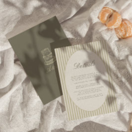 おしゃれなストライプのグリーンウェディングディテールカード エンクロージャーカード