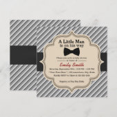 おしゃれなストライプのボウタイ　リトルマン　ベビーシャワー 招待状 (正面/裏面)
