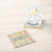 おしゃれなストライプのモノグラム スクエアペーパーコースター (インサイチュ)