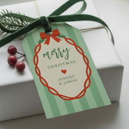 おしゃれなストライプの赤と緑のレトロなクリスマスおめでとう ギフトタグ