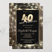 おしゃれなストリングライト 40歳の誕生日パーティー 招待状 (正面/裏面)