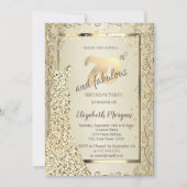 おしゃれなスパンコールドレス 金色 70歳の誕生日 招待状 (正面)