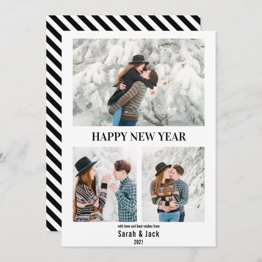 おしゃれなスモダンクリプト写真が新年を迎える シーズンカード (正面/裏面)