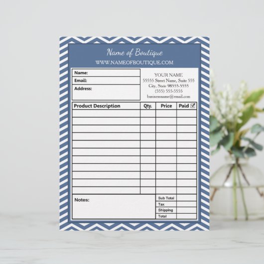 おしゃれなスレートブルーのシェブロン ビューティーサロン 注文フォーム レターヘッド (スタンド正面)