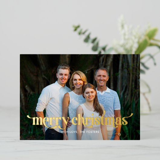 おしゃれなスワッシュ REAL FOIL 現代的クリスマス写真カード 箔シーズンカード (立ち正面)