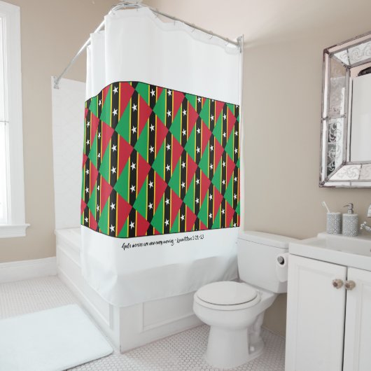 おしゃれなセントキッツ&ネイビスの神の慈しみ ラメ 3:23 シャワーカーテン (インサイチュ)