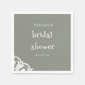 おしゃれなセージグリーンのミニマルな ブライダルシャワー スタンダードカクテルナプキン (正面)