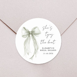 おしゃれなセージグリーンのリボン ウォーターカラー ブライダルシャワー ラウンドシール