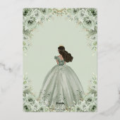 おしゃれなセージグリーンの花柄ブラウンのプリンセスのキンセアニエラ 箔招待状 (裏面)