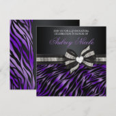 おしゃれなゼブラのキンチャネラ招待状(ジュエリーの蝶結び付き) 招待状 (正面/裏面)