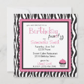 おしゃれなゼブラ柄＆カップケーキの誕生日写真テンプレート 招待状 (裏面)