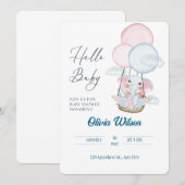おしゃれなゾウのベビーシャワーカード – 男女兼用デザイン 招待状 (正面/裏面)