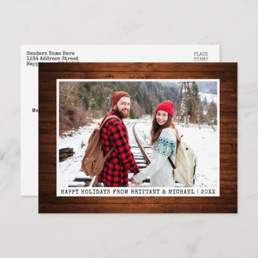 おしゃれなタイプライター フォント ミニマル ウッド フォト ポストカード (正面/裏面)