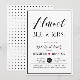 おしゃれなタイポグラフィーの結婚式リハーサルディナーカード 招待状
