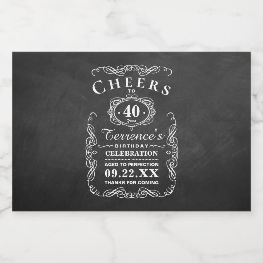 おしゃれなタイポグラフィーチョークボード誕生日パーティー リキュールボトルラベル (シングルラベル)