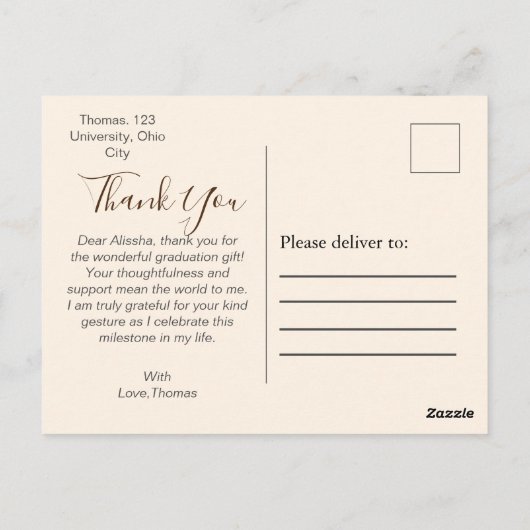 おしゃれなタイポグラフィー卒業感謝 ポストカード (裏面)